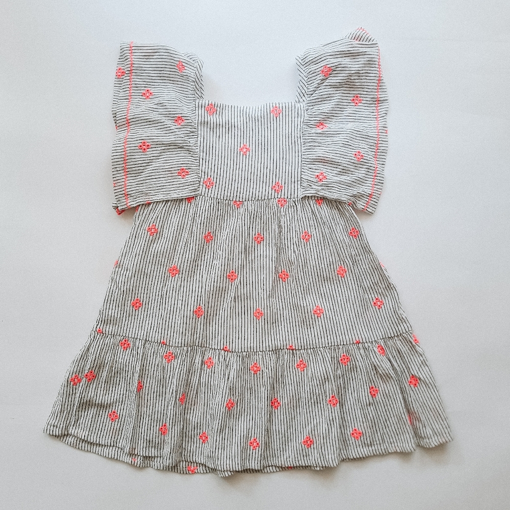 Cat & Jack Girls Striped Cotton Neon Eyelet Summer Dress Size XS 4-5